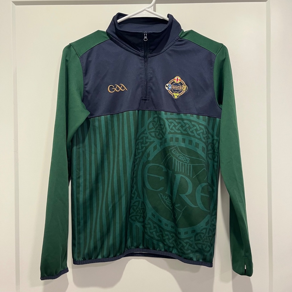 GAA Ireland Lansdowne Quarter Zip Pullover Green Navy Celtic Eire Mens Small